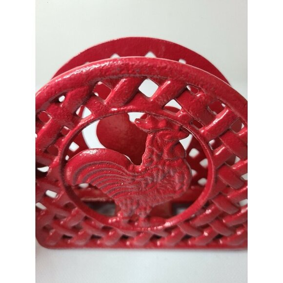 Vintage Red Cast Iron Rooster Napkin Holder Rustic Heavy Duty Farmhouse Decor - Picture 2 of 7